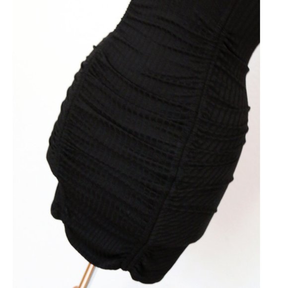 Free People Intimately Black Mock Neck Ribbed Knit Ruched Skirt Mini Dress XS - Picture 4 of 10